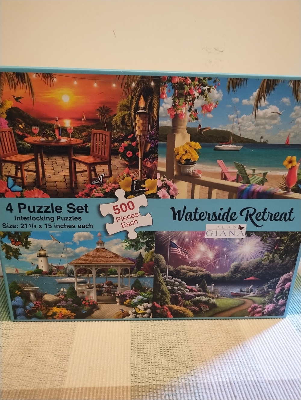Waterside Retreat 4-Puzzle Set by - Multicolor